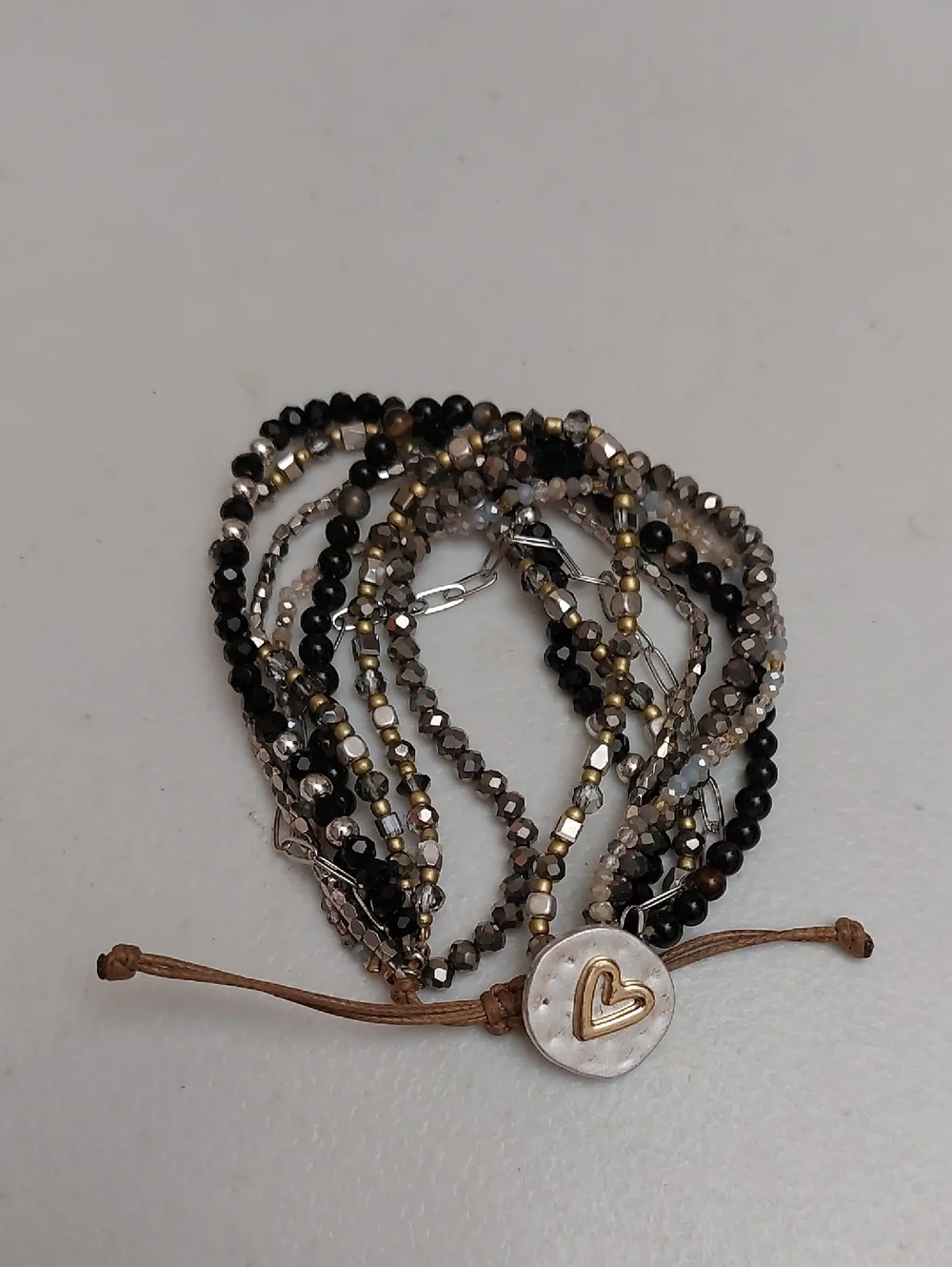Demdaco Your Journey Black Silver 8 Strands Adjustable Beaded Love Bracelet